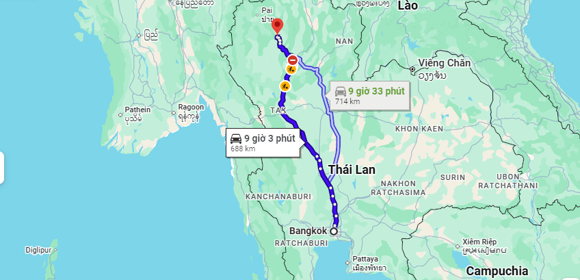 Khoảng cách từ Bangkok đi Chiang Mai